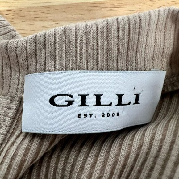 Gilli Womens Bodycon Dress Latte Cut Out Back W/ Twist Ribbed Long Sleeve L - Picture 11 of 11